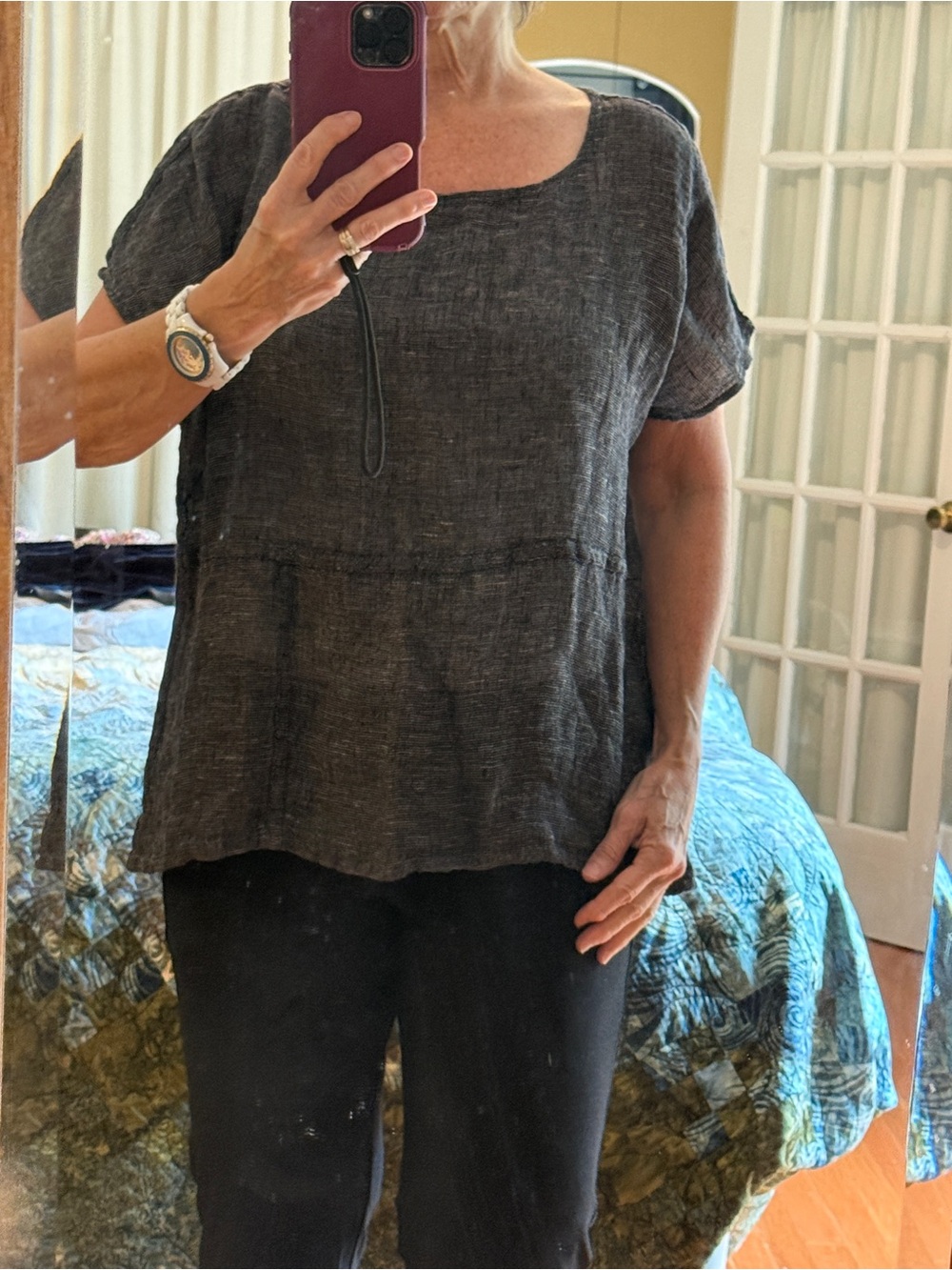 Flax Black & Natural Textured Top